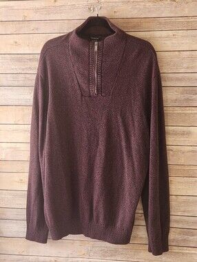 Calvin Klein Jeans Men's Zip-Neck Sweater in Dark Burgundy